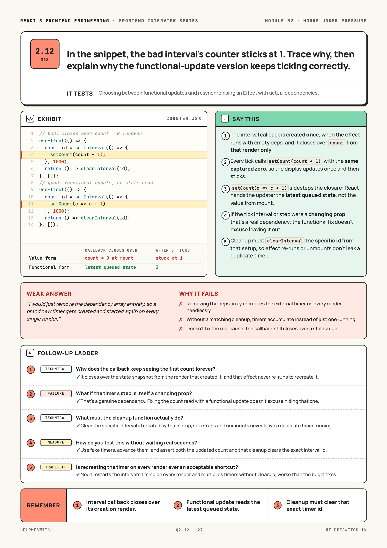 Why does this interval stop at one?, page from the React & Frontend Engineering guide