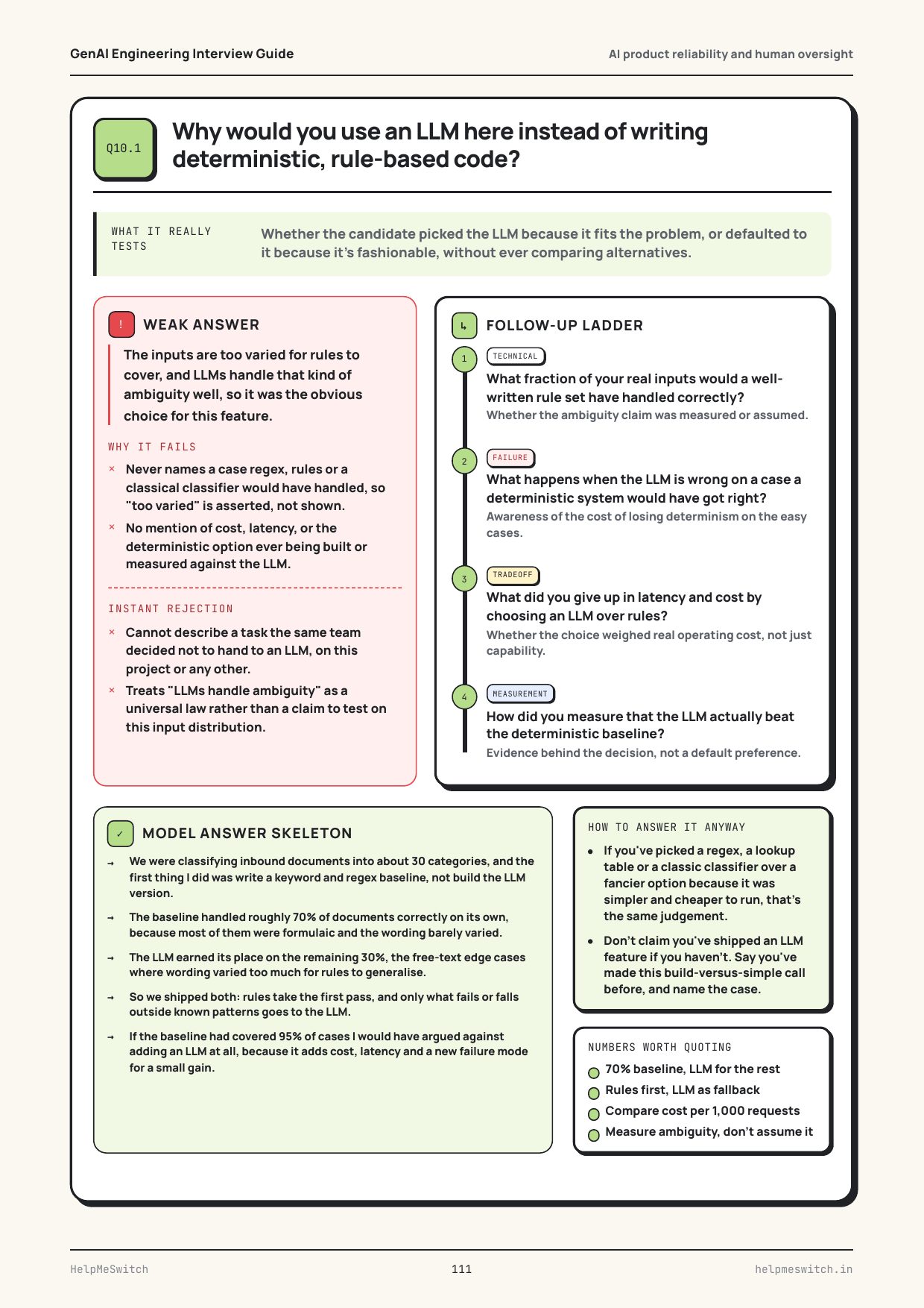 Why use an LLM here instead of rules?, real page from the Software Engineer to AI Engineer Interview Guide